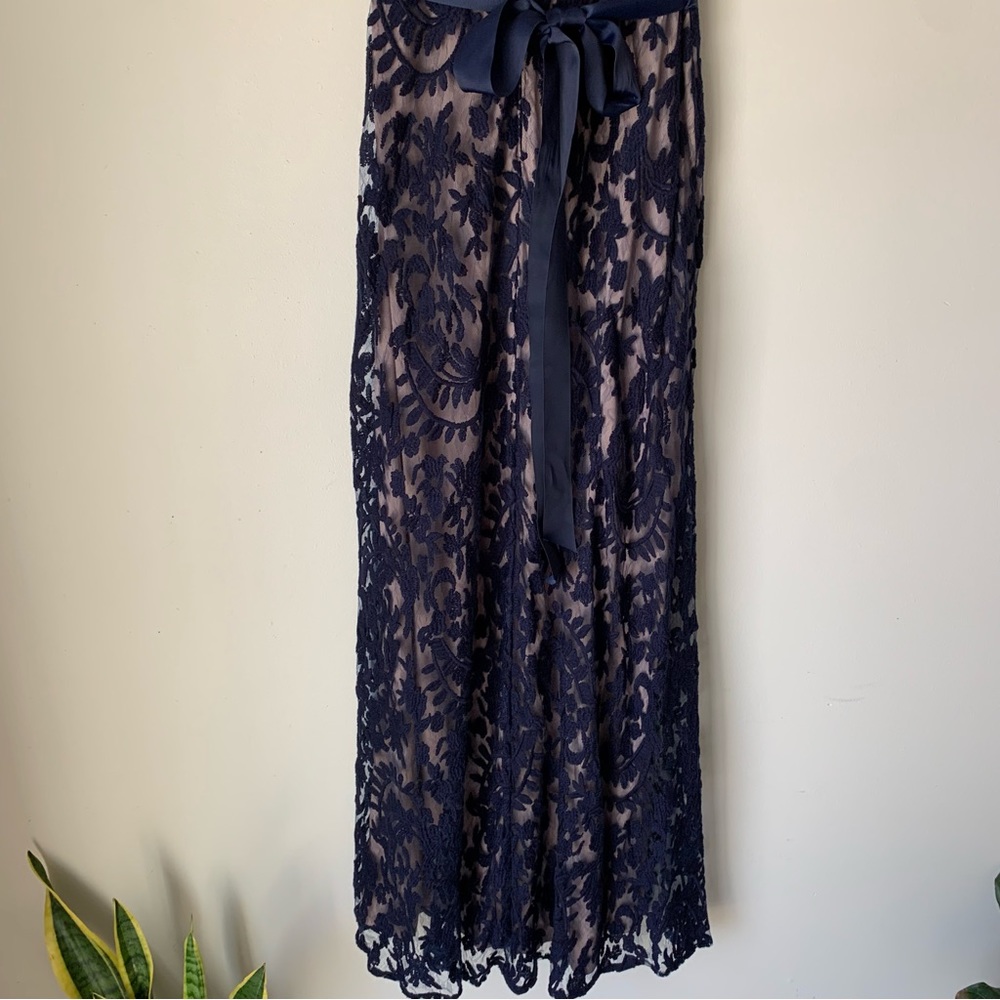 Adrianna Papell Long Lace Gown Navy Mother of bride Dress With sash Belt 12 - Picture 11 of 16